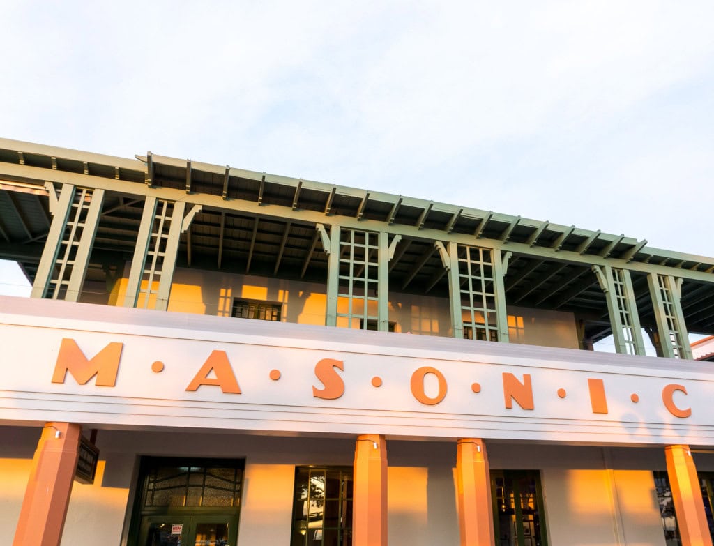 The front of the Masonic Art Deco hotel in Napier.