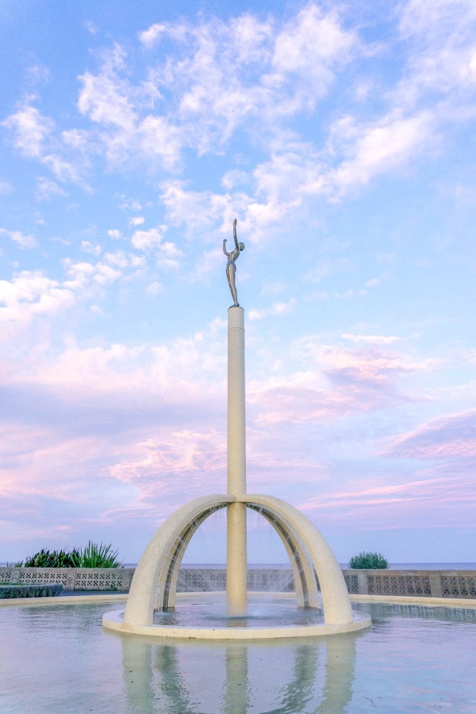 The Spirit of Napier statue at sunrise.