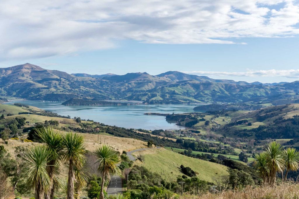 A view over the Akaroa Harbour from a lookout on Summit Road.
