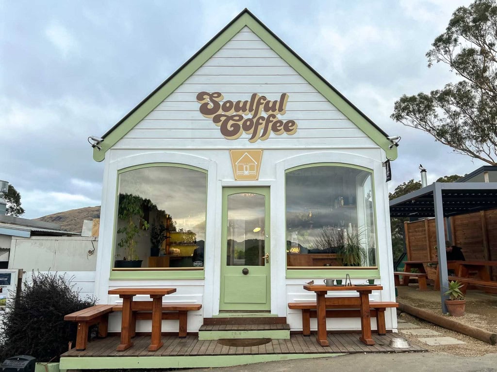 The front of the Soulful Coffee shop in Diamond Harbour, one of the best day trips from Christchurch.