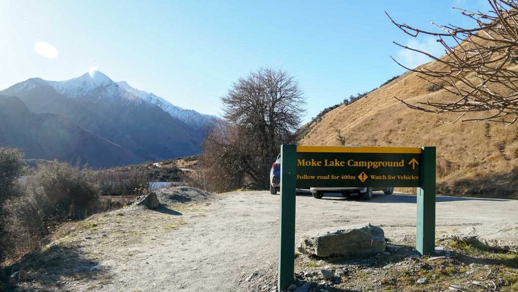 A sign for the Moke Lake Campground on Moke Lake Road.