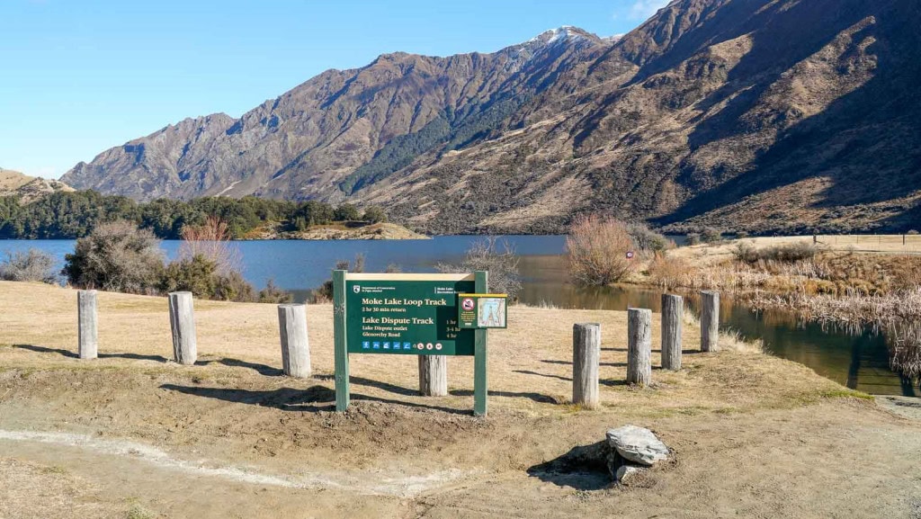 A sign at the start of the Moke Lake Loop Track.